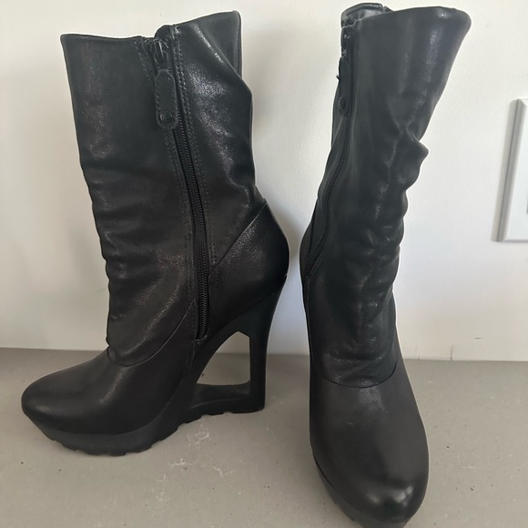 BCBG black leather a wedge booties Size 7 - Picture 2 of 5